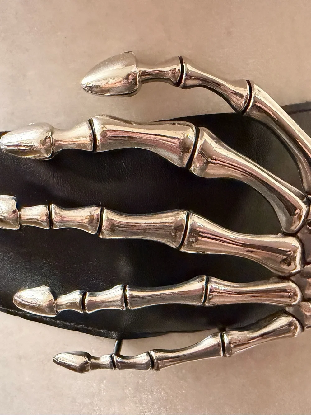 Gothic Skeleton Hands Belt Silver toned Skeleton Bones Faux Leather Tie Belt